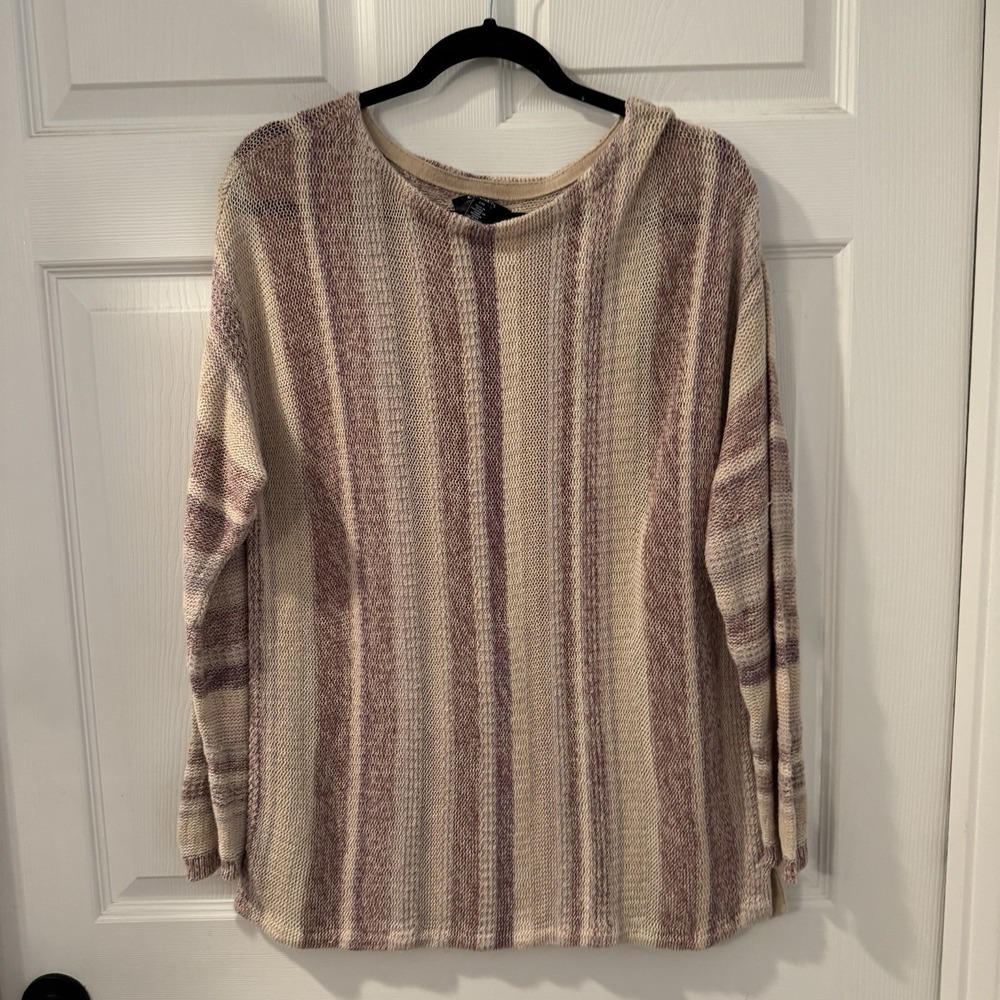 Chaps Linen Blend Striped Sweater‎ Sz L  Boho Neutral Women's Lightweight